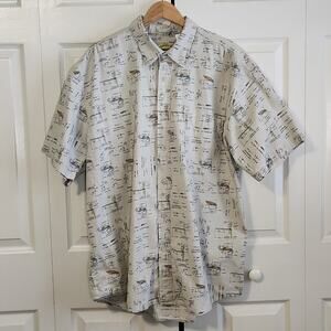 Panama Jack Men's Light Gray Button Front Shirt Size XL Fishing Lure Pattern
